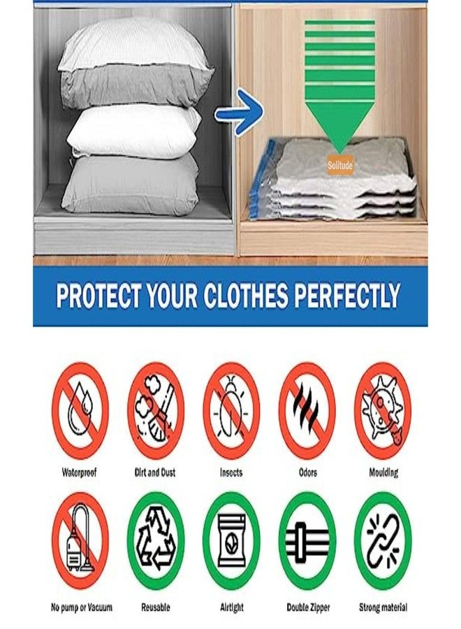 Solitude Reusable Vacuum Storage Bags (2S+2M+1L Bags, 1 Pump) for Clothes, Blankets and Bedding - Space-Saving Solution with Hand Pump for Travel and Home Storage - Image 4